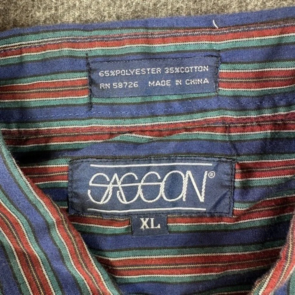 Vintage Sasson Pearl Snap Shirt Mens XL Extra‎ Large Blue Red Stripe Long Sleeve